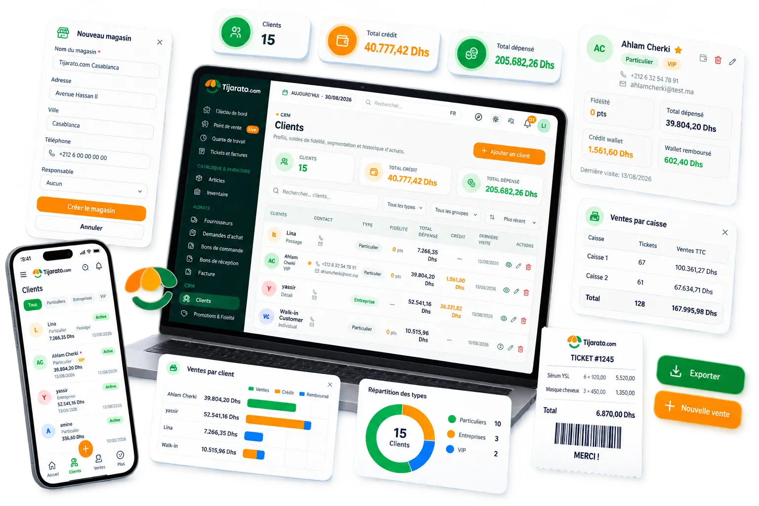Fiche client avec solde wallet et historique