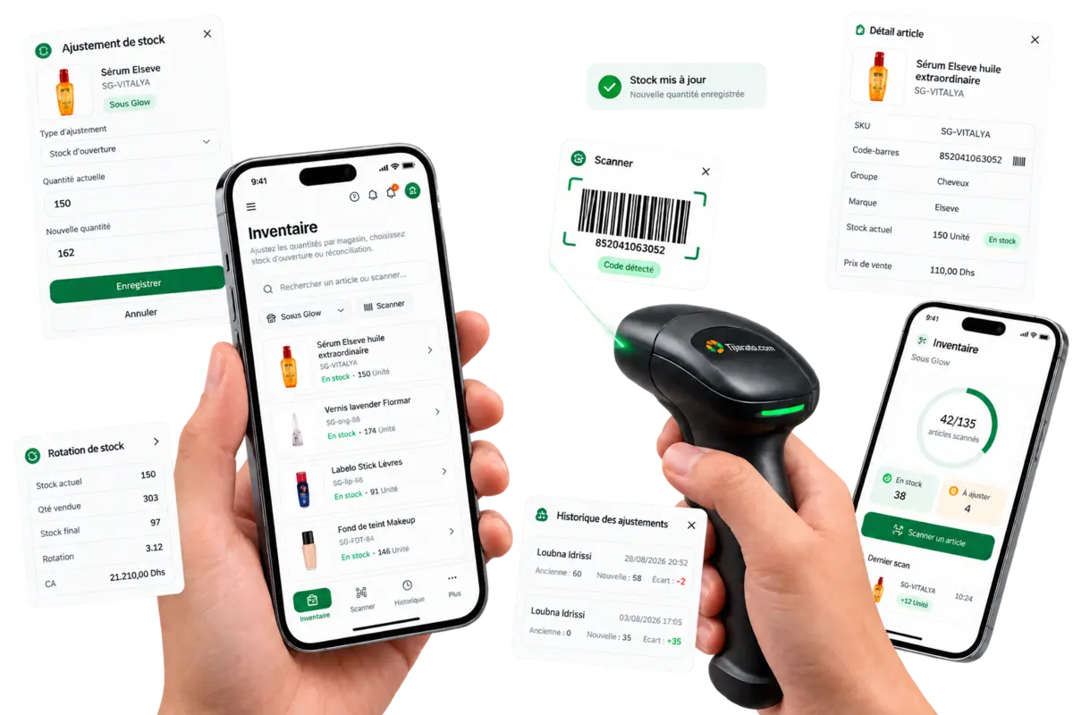 Écran de comptage d'inventaire avec écarts